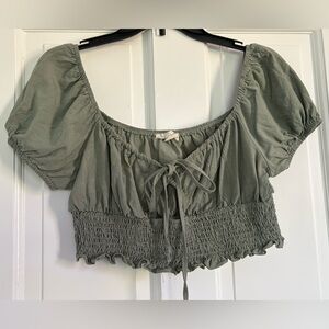 LA Hearts Crop Top Short Sleeve Sage Green Cottagecore Milkmaid Coquette Fairy L